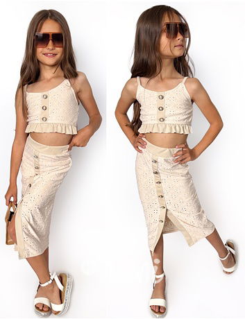 Crop top + midi sukně BEIGE