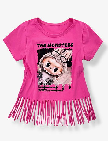 Labubu triko MONSTERS třásničky malinové