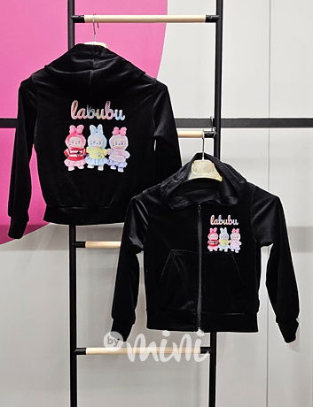 Labubu soft velur mikina černá