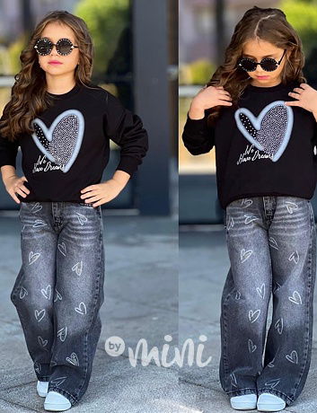 HEART dark denim mikina + džíny