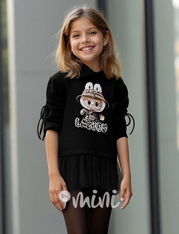 Labubu mikinová hoodie tunika s tylem černá