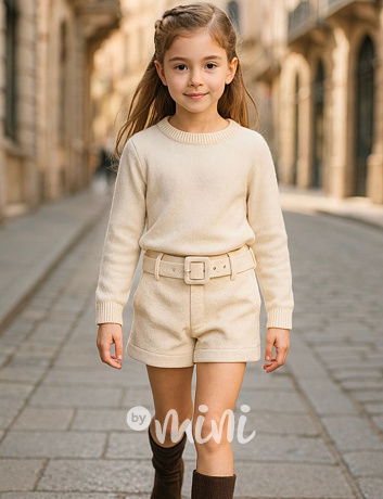Teplé flauš kraťasy s kamínky a páskem béžové