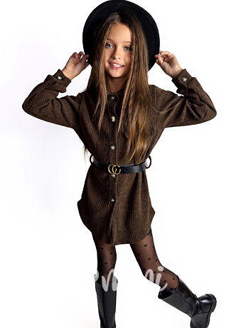 Podzimní košilové šaty s páskem hnědé