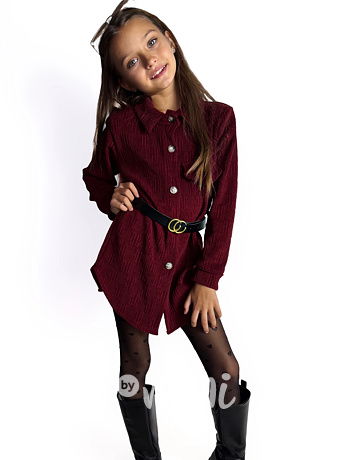 Podzimní košilové šaty s páskem bordo