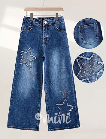 Široké dark blue denim STARS džíny