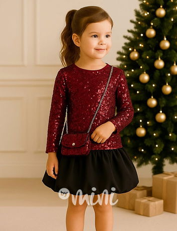 Glam flitr šaty s kabelkou bordo