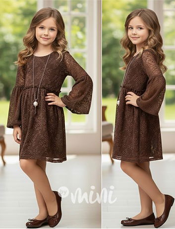 Krajkové boho šaty s řetízkem hnědé