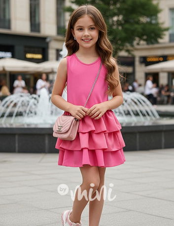 Šaty s vrstvenou sukní růžové