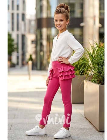 Fashion legínové kalhoty s volánky růžové