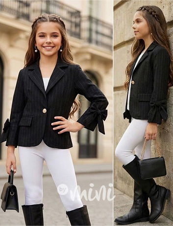 Girl boss pruhované mašličkové sako black