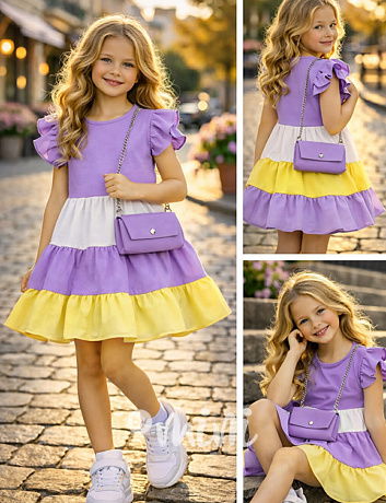 Letní vzdušné šaty Candy s kabelkou lila