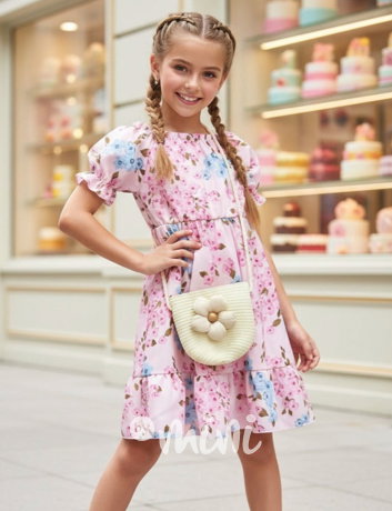 Letní květované šaty s kabelkou pink