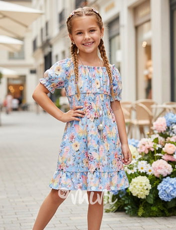 Flower šaty s řetízkem blue