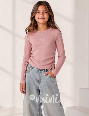 Žebrovaná blůzka na stahování ALO růžová