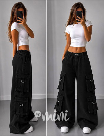Black rave černé široké jeansy