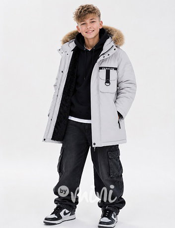 Zimní long bunda FASHION ice grey