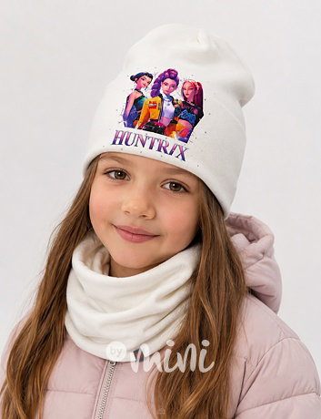Huntrix čepice s kamínky + nákrčník cream