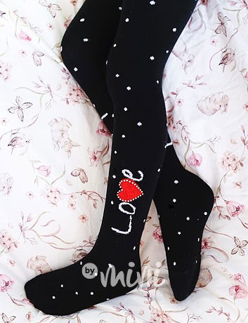Bavlněné punčochy LOVE s kamínky černé