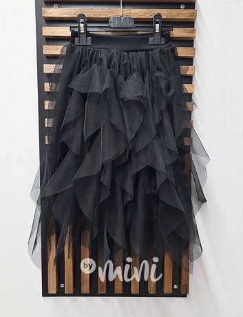 MIDI tylová sukně černá