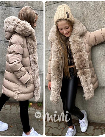 PREMIUM zimní kabát s kožíškem beige