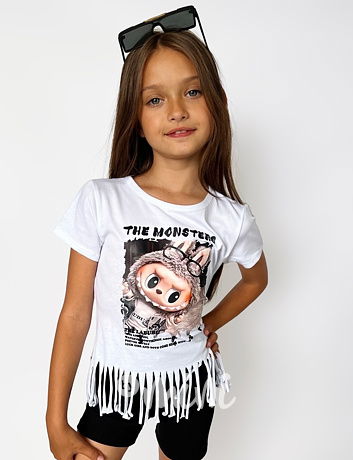 Labubu triko MONSTERS třásničky bílé
