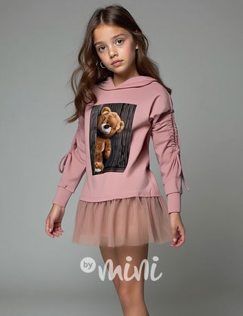 Teddy mikinová hoodie tunika s tylem pink