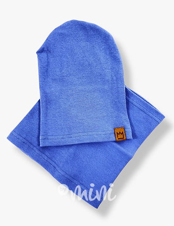 Ocean blue žebrovaná houmles čepka s nákrčníkem