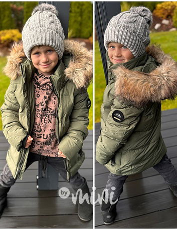 Zimní bunda s kožíškem khaki