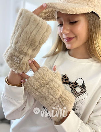Chlupaté rukavičky UG béžové