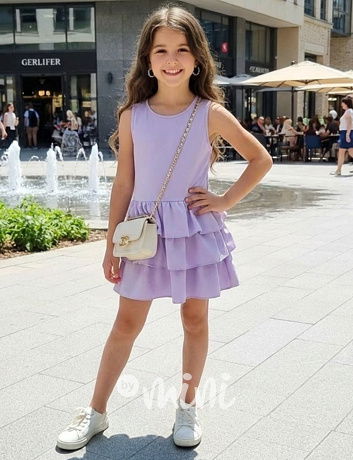 Šaty s vrstvenou sukní fialové