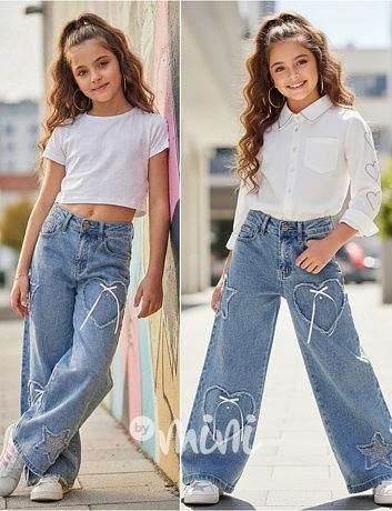 Volné široké denim rifle HEARTS