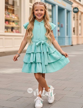 Mušelínové šaty tyrkys