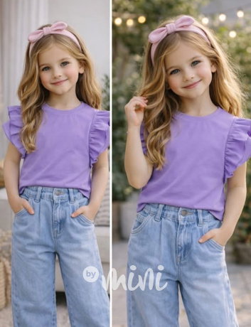 Bavlněné triko s řasením fialové