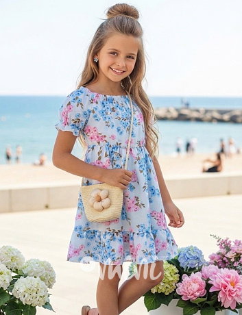 Letní květované šaty s kabelkou blue