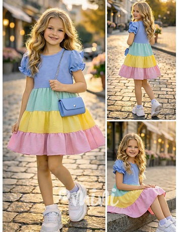 Letní vzdušné šaty Candy s kabelkou rainbow