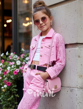 Glam lace denim bunda růžová