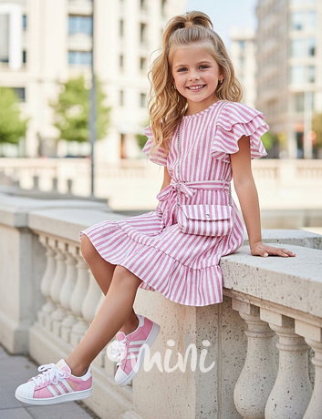 Letní pink marina šaty poseté kamínky + kabelka