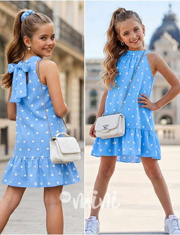 Mini chic šaty s puntíky nebeské
