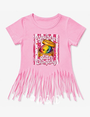 Squishy dumpling glitter triko s třásněmi růžové