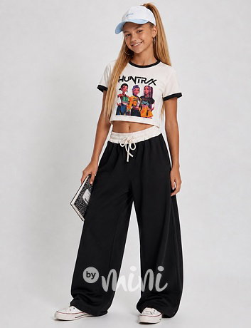 Huntrix crop triko + široké kalhoty BLACK