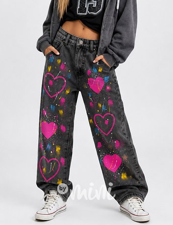 PREMIUM široké jeansy HEART dark
