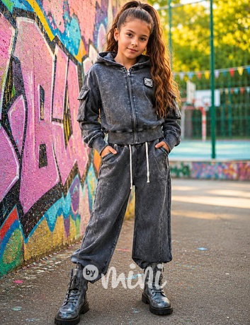 Acid wash denim lounge set