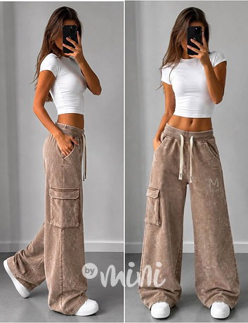 Mia street cargo kalhoty acid wash taupe
