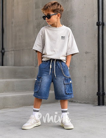 Jeans cargo kraťasy s řetízkem