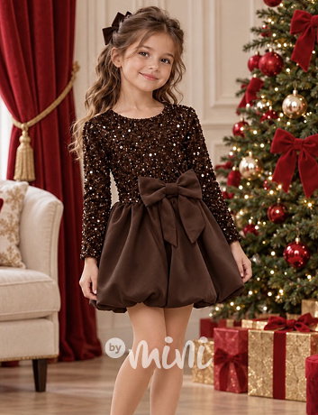Sváteční flitr velvet šaty Royal bow chocolate