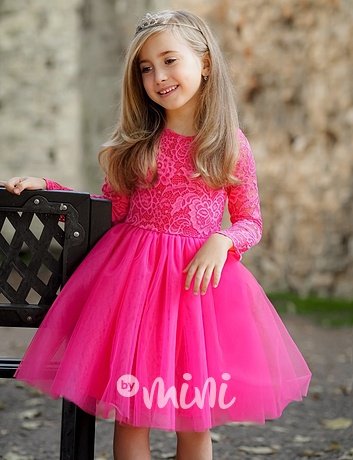Princess krajkové šaty s maxi tylovou sukní magenta pink