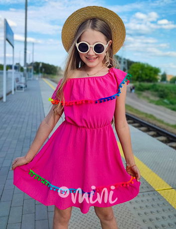 Boho beach dress pompon pink