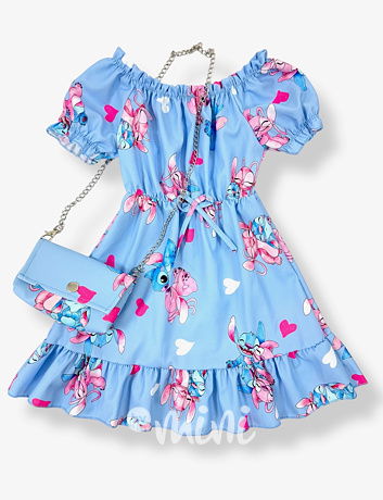 Lilo & Stitch letní šaty s kabelkou baby blue