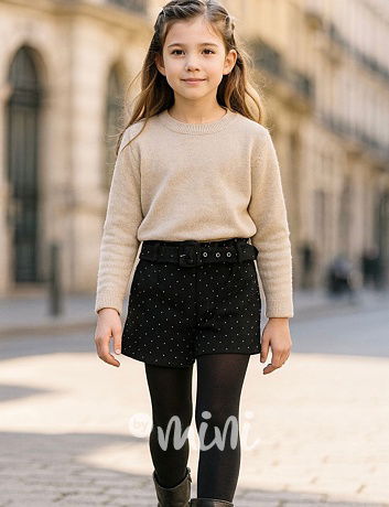 Teplé flauš kraťasy s kamínky a páskem černé