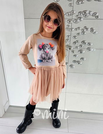 PREMIUM šaty s tylem Bubble béžové